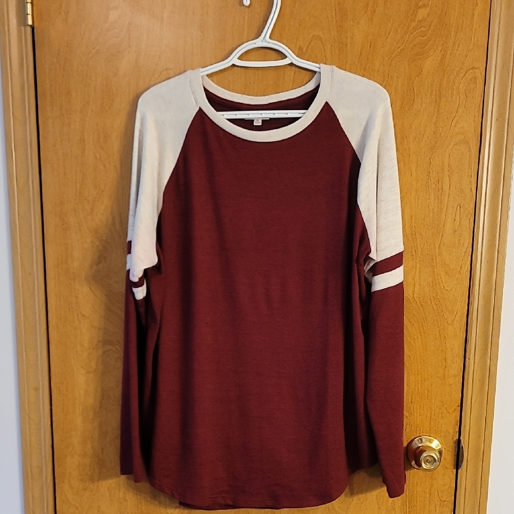 SO Women's Burgundy and Cream Long Sleeve Top
